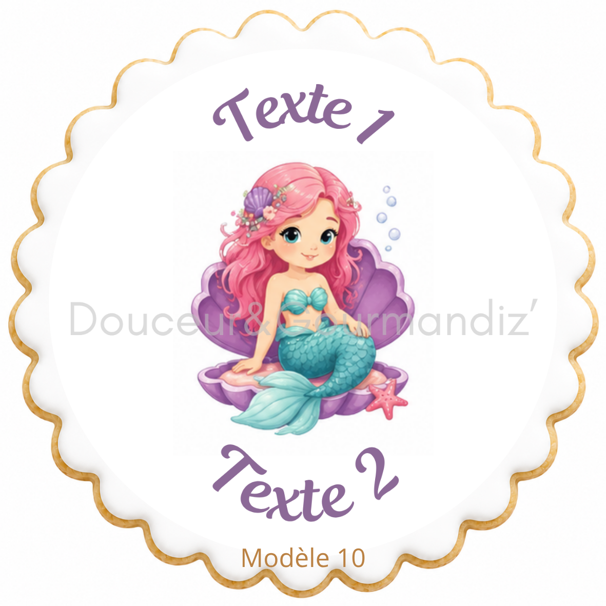 Sablés personnalisés thème Sirène – Biscuits artisanaux décorés à la glace royale 10 modèles aux choix