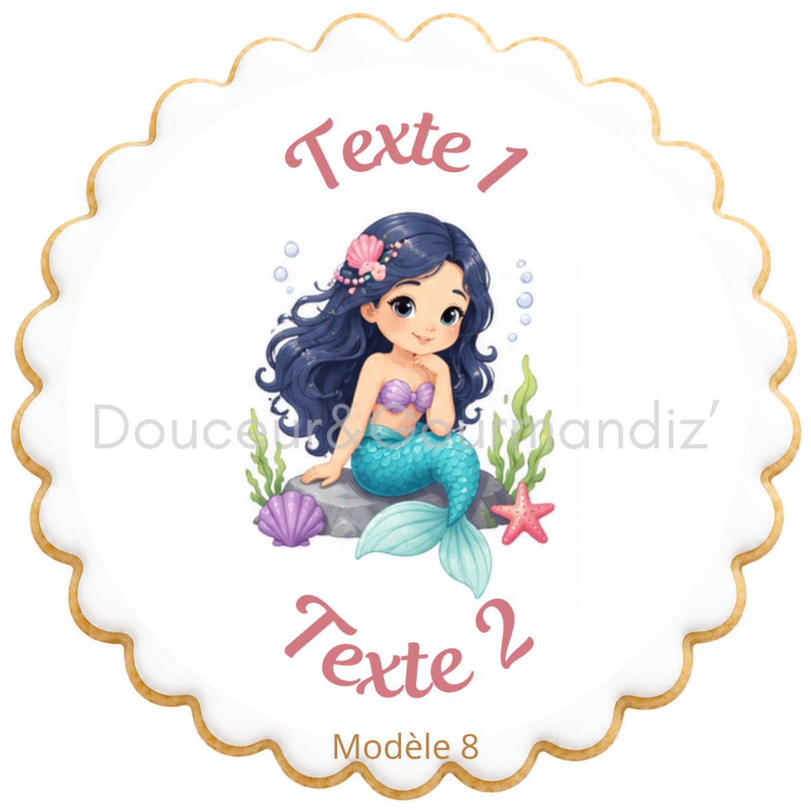 Sablés personnalisés thème Sirène – Biscuits artisanaux décorés à la glace royale 10 modèles aux choix – Image 3