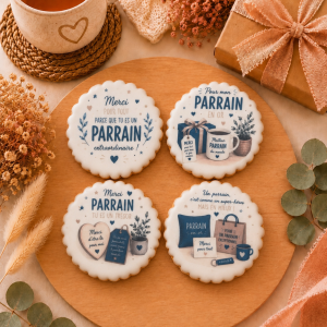 Coffret de 4 sablés artisanaux « Merci Parrain » – Cadeau gourmand pour parrain