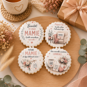 Coffret de 4 sablés artisanaux « Future Mamie » – Annonce de grossesse