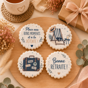 Coffret de 4 sablés artisanaux « Bonne Retraite » – Cadeau gourmand de départ en retraite