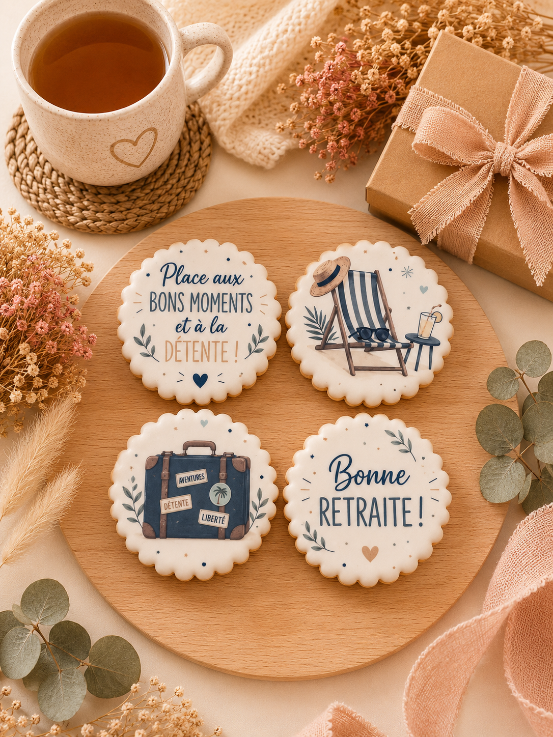 Coffret de 4 sablés artisanaux « Bonne Retraite » – Cadeau gourmand de départ en retraite