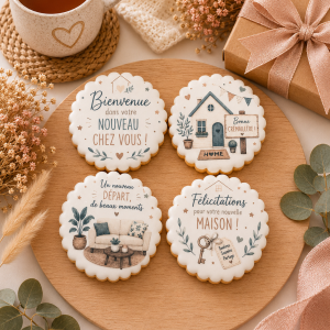 Coffret de 4 sablés artisanaux « Nouvelle Maison » – Cadeau de crémaillère