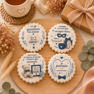 Coffret de 4 sablés artisanaux « Veux-tu être mon Parrain ? »