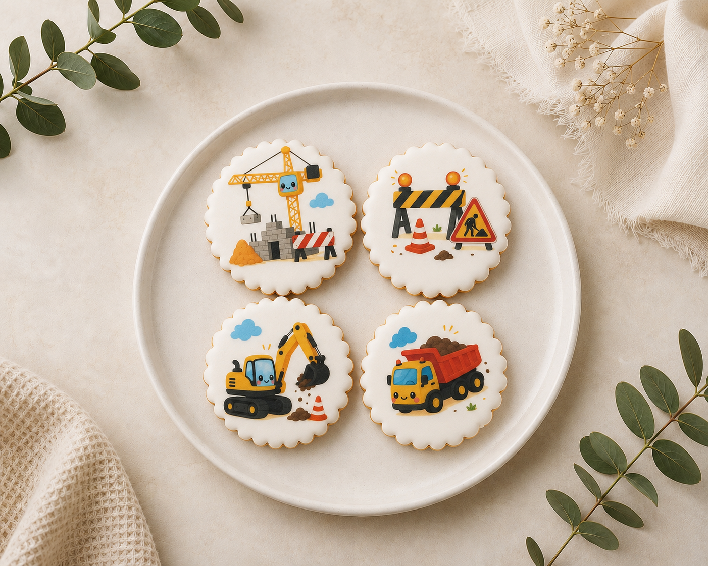 Coffret de 4 sablés artisanaux « Chantier » – Biscuits décorés
