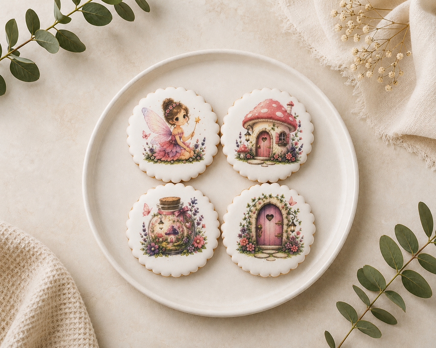 Coffret de 4 sablés artisanaux « Fée » – Biscuits décorés