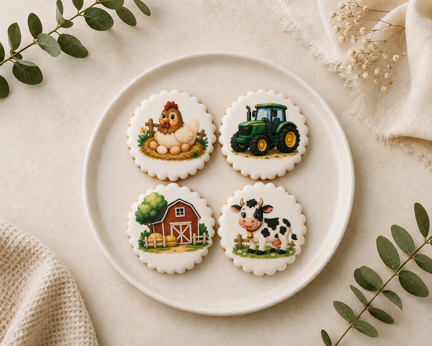 Coffret de 4 sablés artisanaux « Ferme » – Biscuits décorés