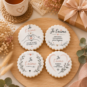 Coffret de 4 sablés artisanaux « Je t’aime » – Cadeau gourmand plein d’amour