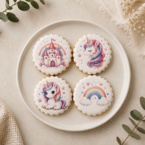 Coffret de 4 sablés artisanaux « Licorne » – Biscuits décorés