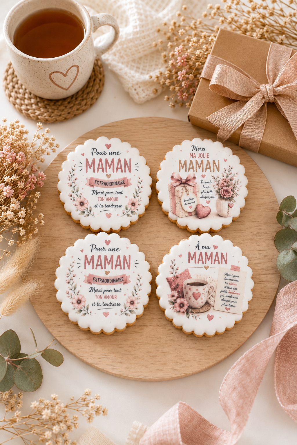 Coffret de 4 sablés artisanaux « Maman » – Cadeau gourmand pour maman