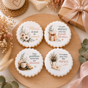 Coffret de 4 sablés artisanaux « Merci » – Cadeau gourmand de remerciement