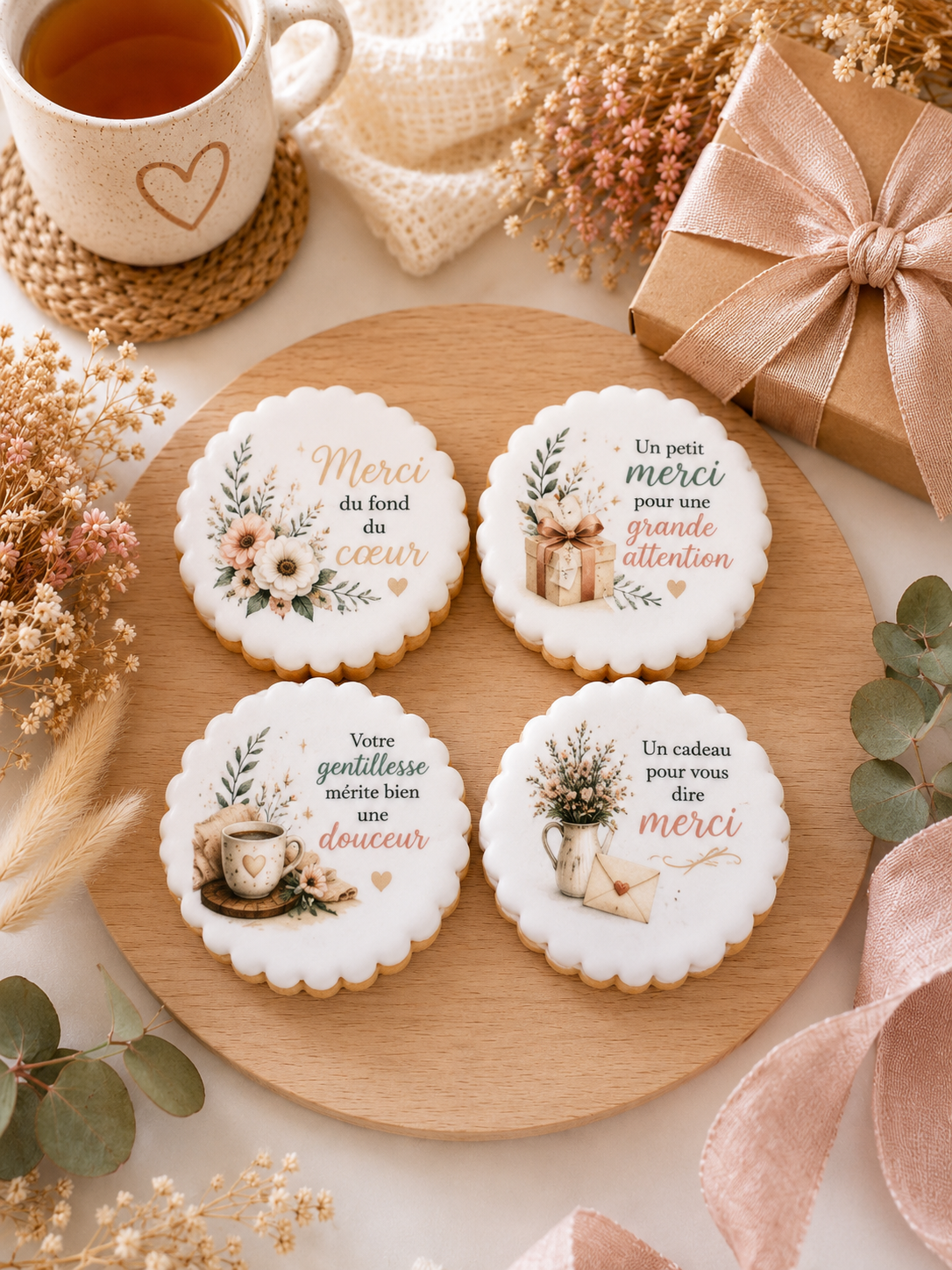 Coffret de 4 sablés artisanaux « Merci » – Cadeau gourmand de remerciement