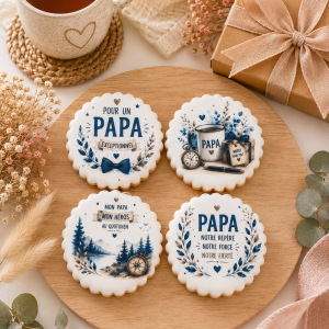 Coffret de 4 sablés artisanaux « Papa » – Cadeau gourmand pour papa