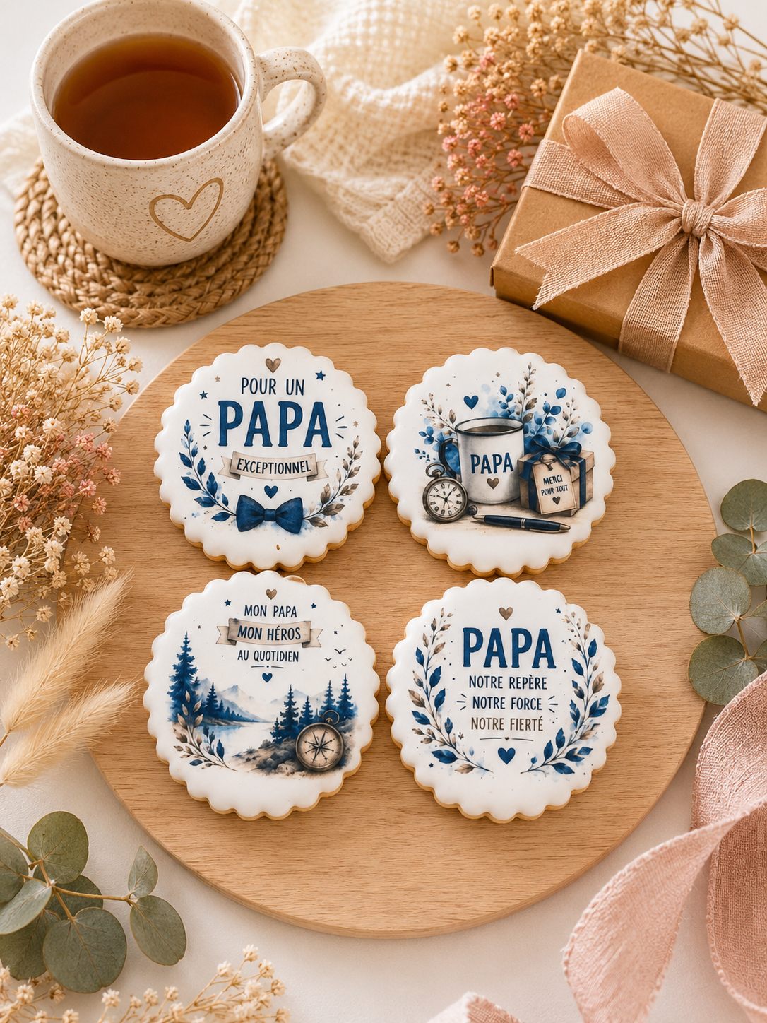 Coffret de 4 sablés artisanaux « Papa » – Cadeau gourmand pour papa