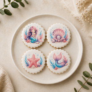 Coffret de 4 sablés artisanaux « Sirène » – Biscuits décorés