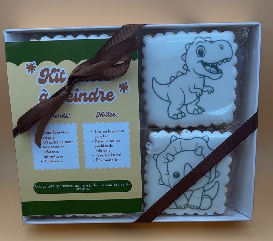 Coffret de 10 sablés à peindre – Kit créatif gourmand thème dinosaure – Image 2