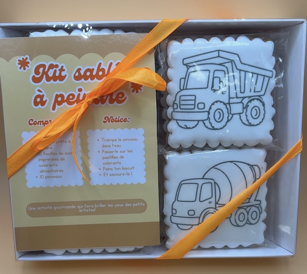 Coffret de 10 sablés à peindre – Kit créatif gourmand thème engin de chantier – Image 2