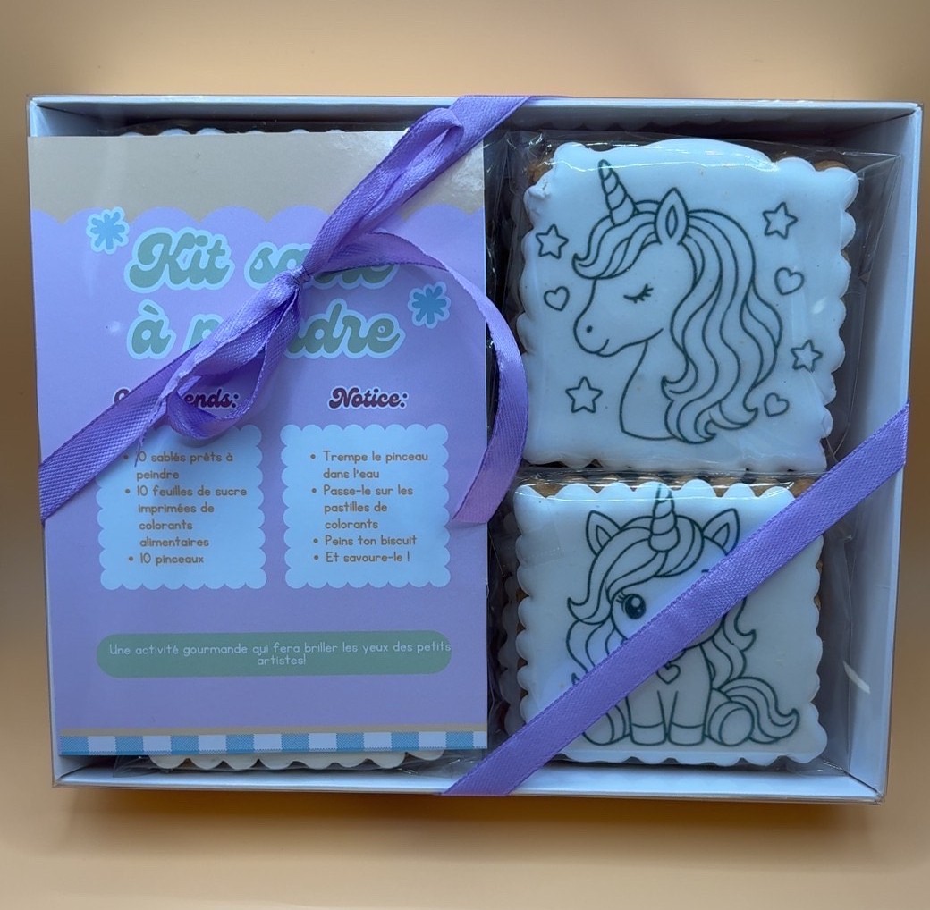 Coffret de 10 sablés à peindre – Kit créatif gourmand thème licorne – Image 2