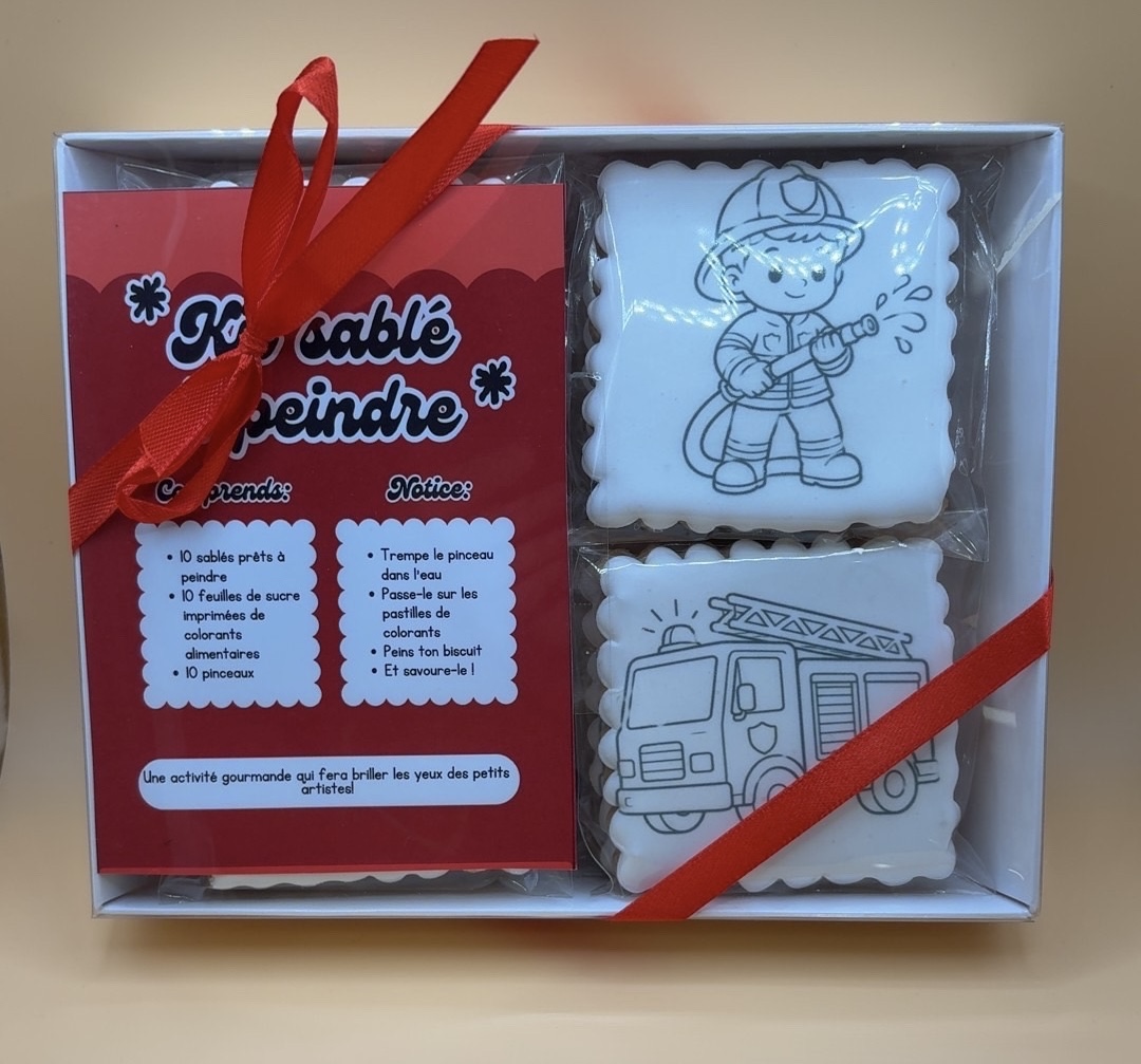 Coffret de 10 sablés à peindre – Kit créatif gourmand thème pompier – Image 2