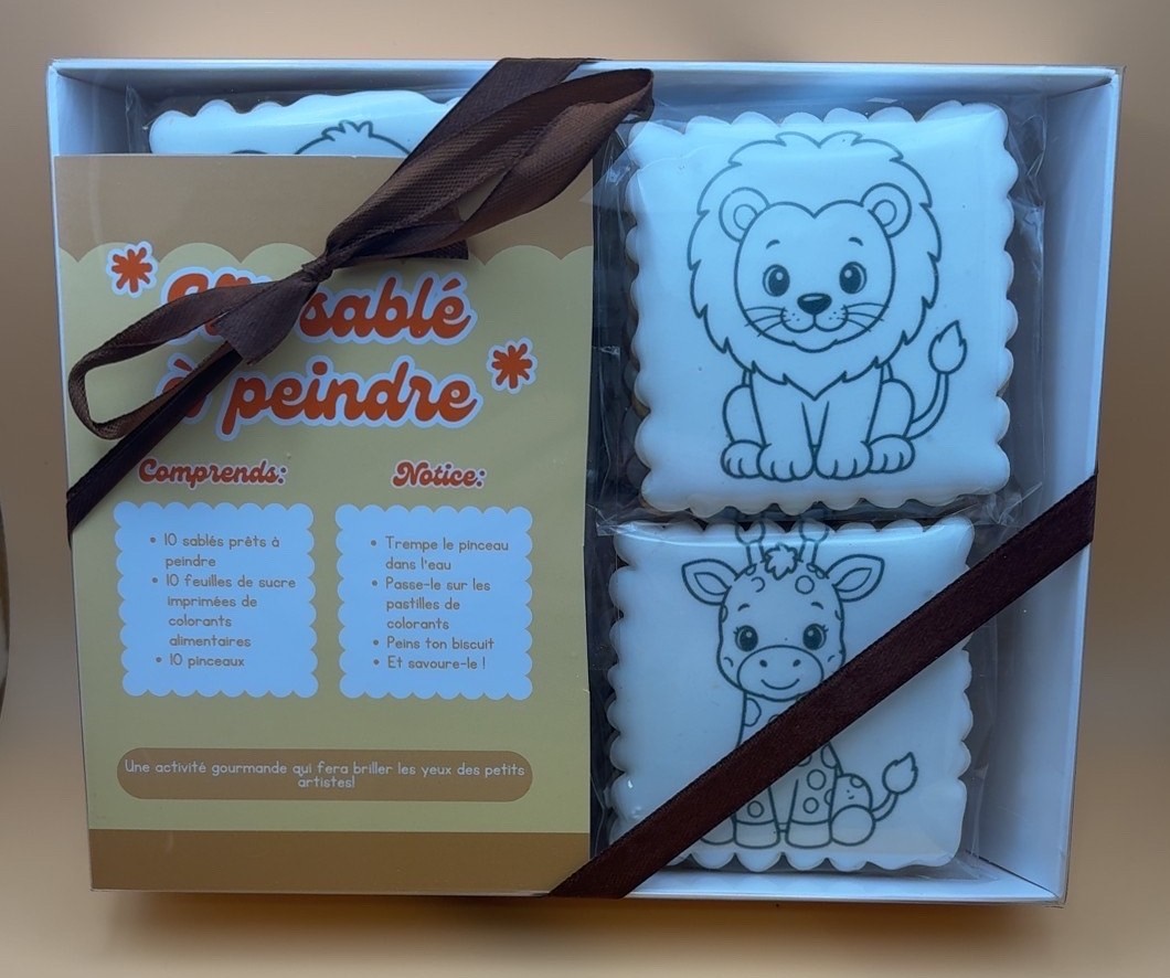 Coffret de 10 sablés à peindre – Kit créatif gourmand thème animaux de la jungle – Image 2