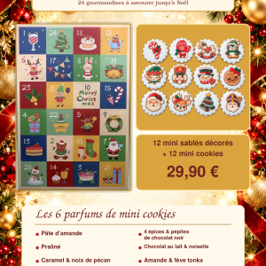 Calendrier de l’Avent gourmand – 12 mini sablés décorés et 12 mini cookies